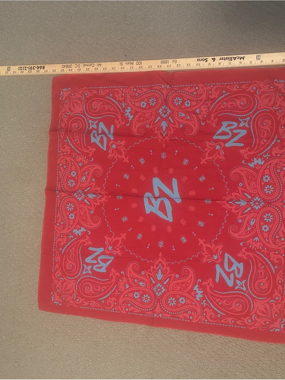 Red Bandana Scarf with Blue 'BZ' Logo- Bailey Zimmerman
